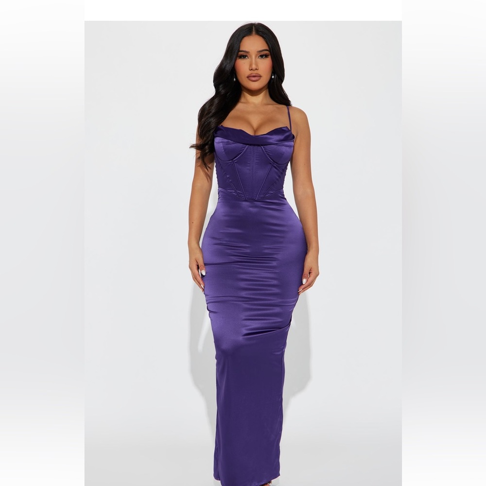 Violet Satin Maxi dress - purple